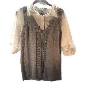 Apt 9 🅝🅦🅞🅣 Gray Sweater with white collar shirt Size L